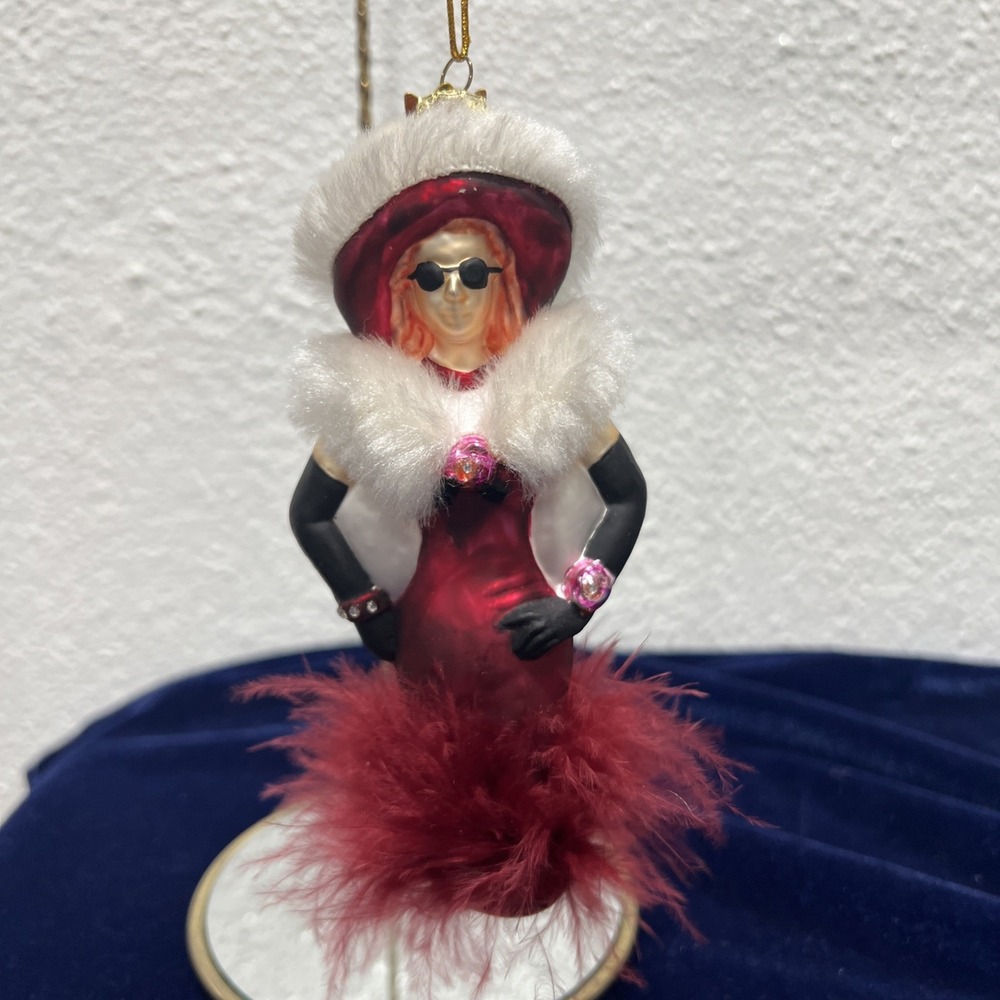 Kurt Adler " Lady In Red" Ornament Glass Blown Fashionista